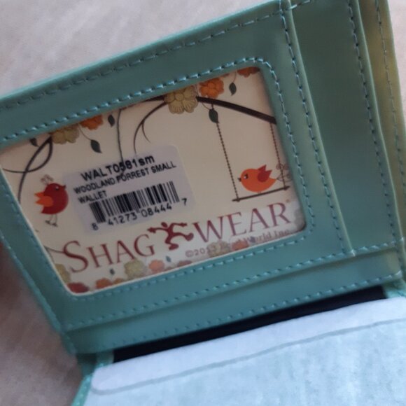 *NWT Shagwear Green Woodland Forest Deer Owl Slim Bifold Wallet Vegan Leather - Picture 4 of 7